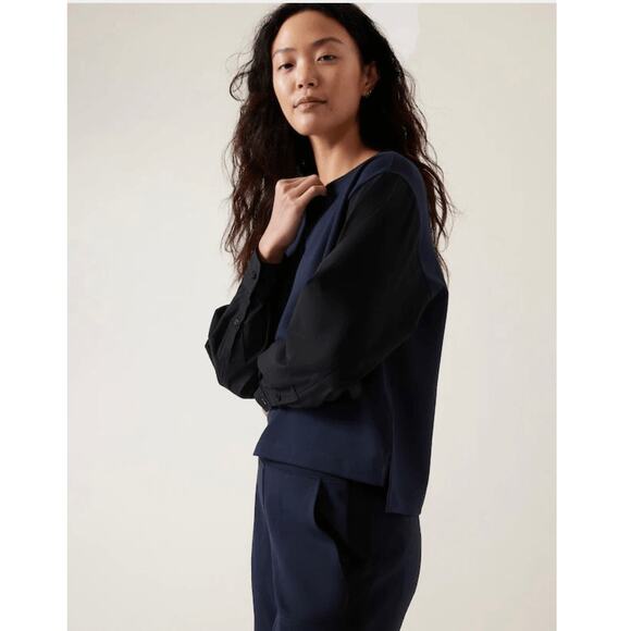 ATHLETA Top Size Small Harlow Hybrid Navy Black Athleisure Casual Work Office - Picture 2 of 15